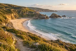 A sandy cove beside a winding coastline