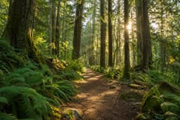 Sunlight falling on a woodland trail
